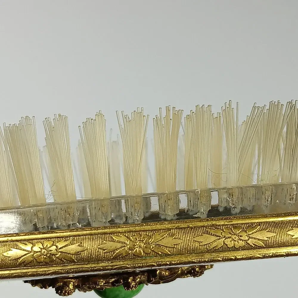Vintage Hair Brush Brown Marble Like Back Golden Handle Clear Bristles Removable
